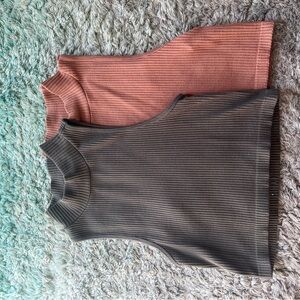 Ribbed Sleeveless Tops - Pink and Gray